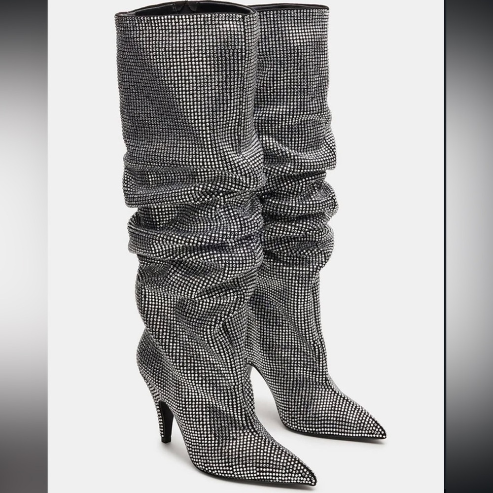 Steve Madden Silver Rhinestone Heeled Boots - Picture 3 of 9